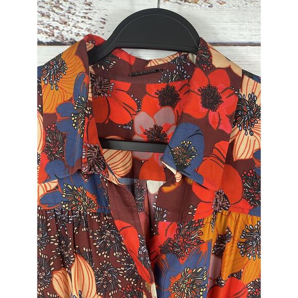 Elie Tahari Dress Women's Medium Multicolor Floral Shirt Style Belted - Picture 6 of 16